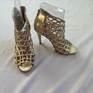 Exe Womens Criss Cross Strappy Heels in Metallic Gold Sz 37 EU 6-7 US